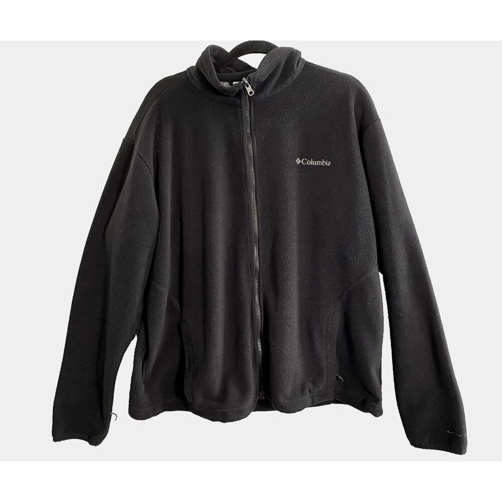 COLUMBIA Men Fleece Jacket Zip Collared Sz XL Black Outdoors Camping 48-24 - Picture 1 of 12